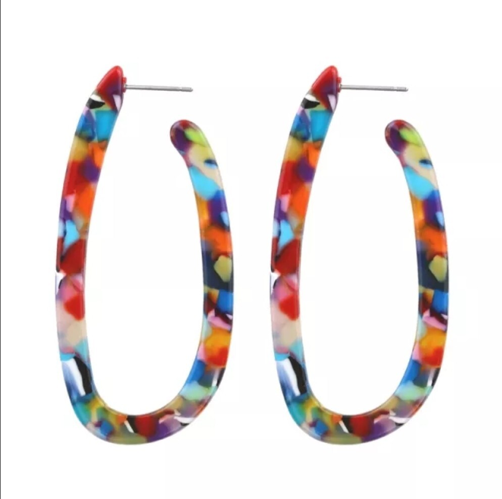 Trendy Dangle Drop Earrings Oval Ear Hoops 94-10
