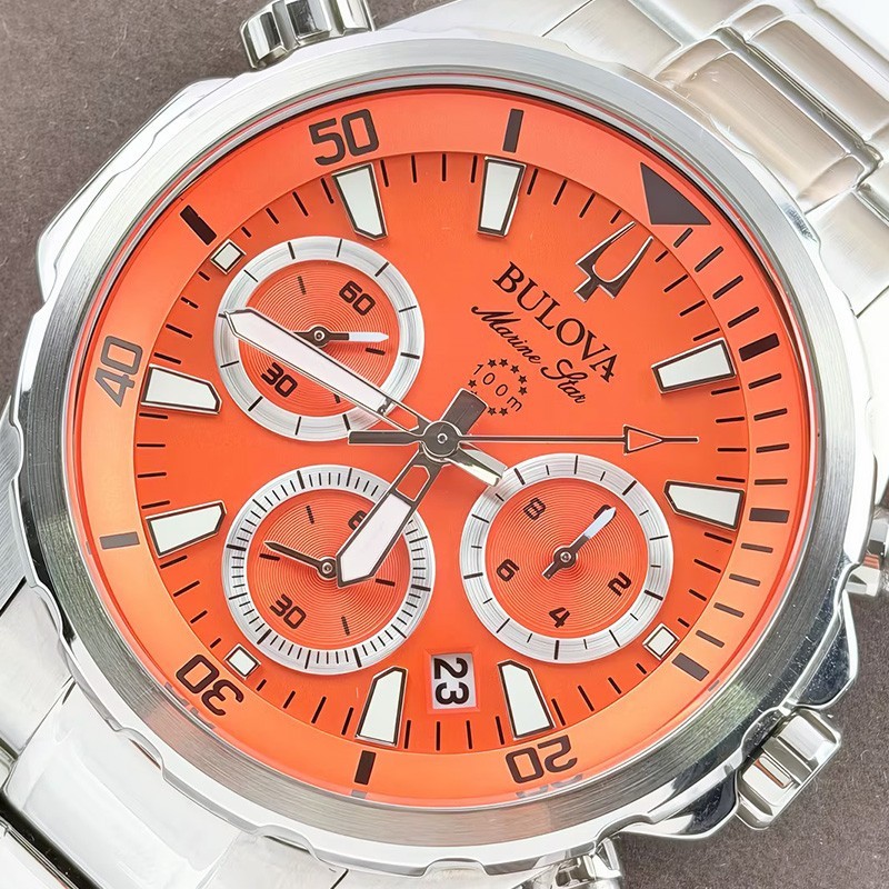 Bulova Marine Star Classic Orange Dial Chronograph Quartz Men’s Watch 96B395