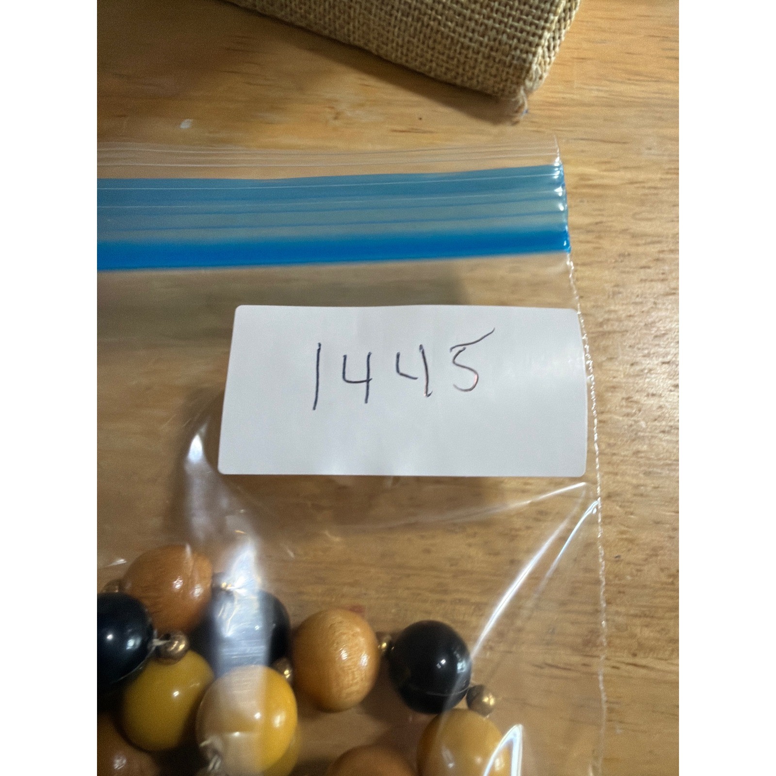 Vintage Beaded Necklace Wood Mustard Yellow Black Earthy Tones Boho Handmade