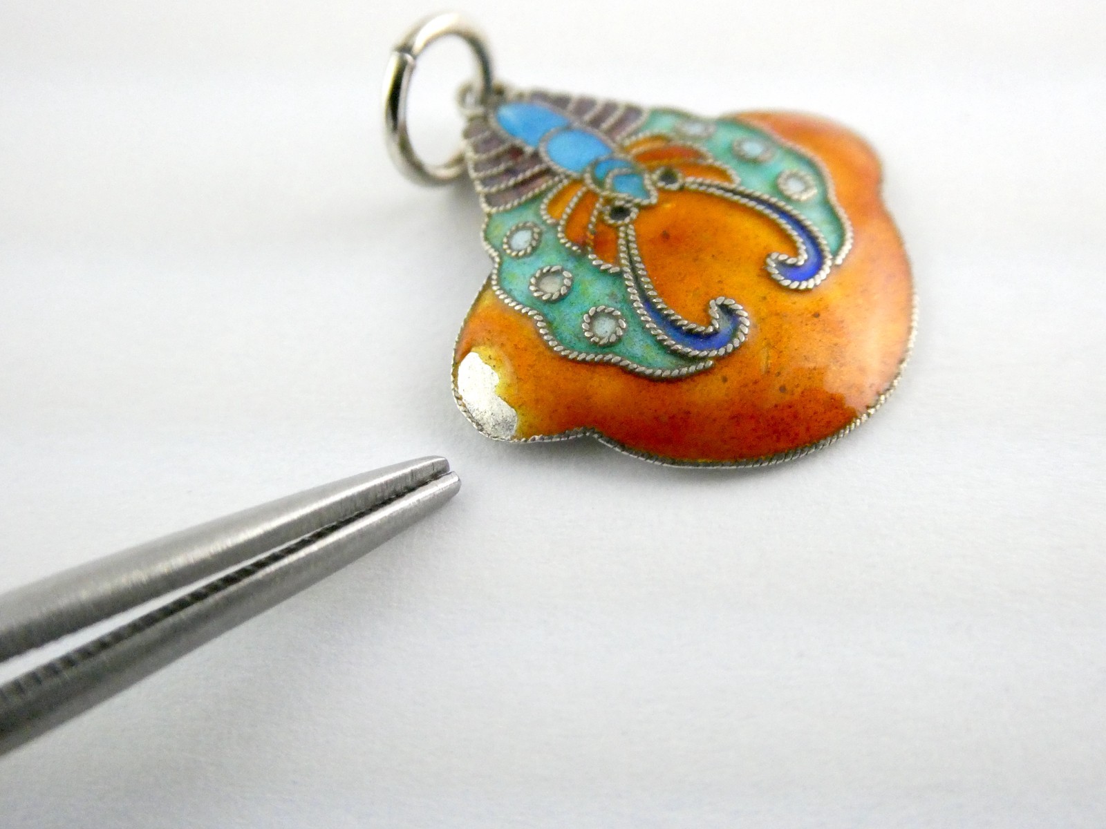Vintage Chinese Export Sterling Silver Enameled Butterfly Charm Pendant AS IS