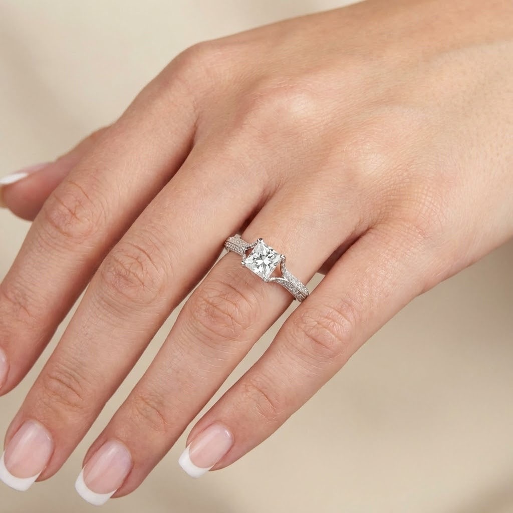 Side Stone Engagement Ring Petite 18K Gold 1.58 CT Radiant Natural Diamond F VS2