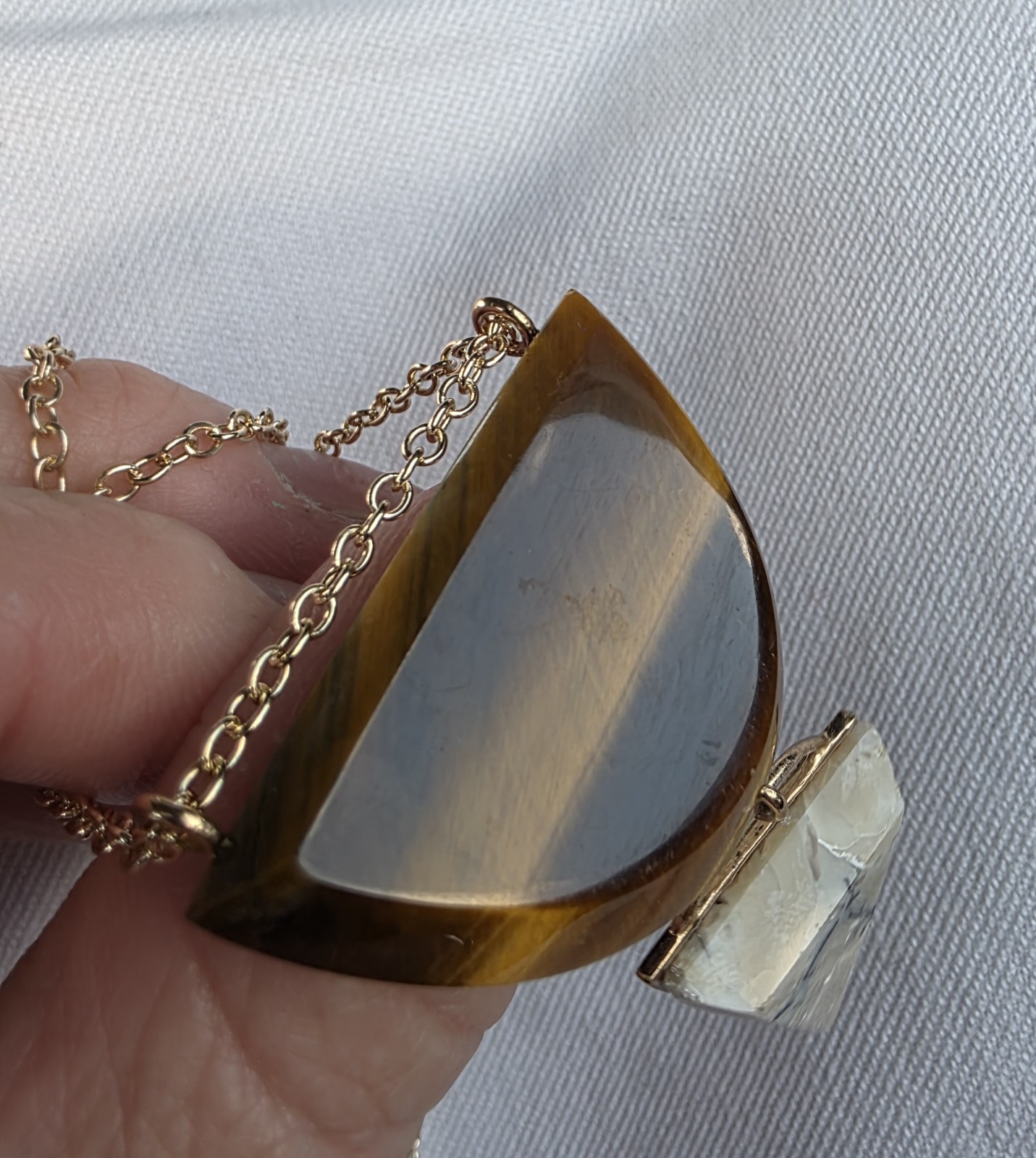 Designer Barse Tiger’s Eye semicircle triangle Pendant Chain Necklace 26″ 17.5”