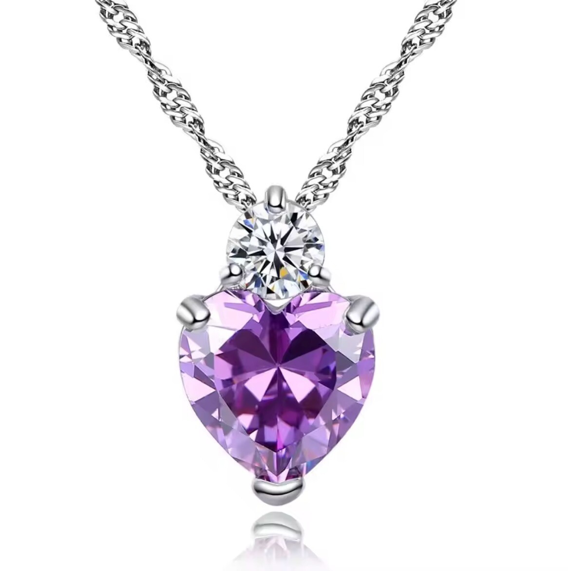 Garnet Heart Jewelry Silver Love Necklace Crystal Pendant Valentine Gift