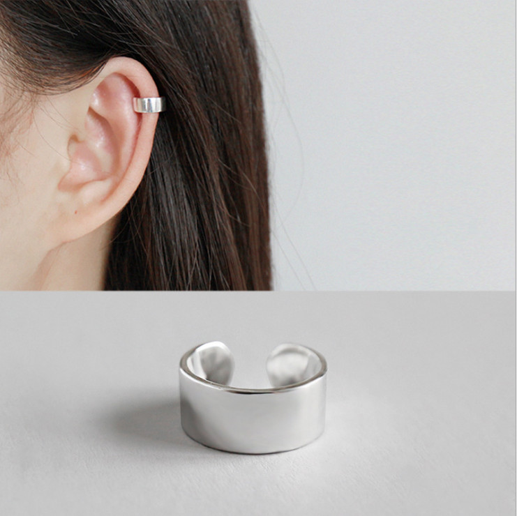 1Pc WIDE BAND 925 Sterling Silver Ear Cuff Wrap Clip On Earring Women F35