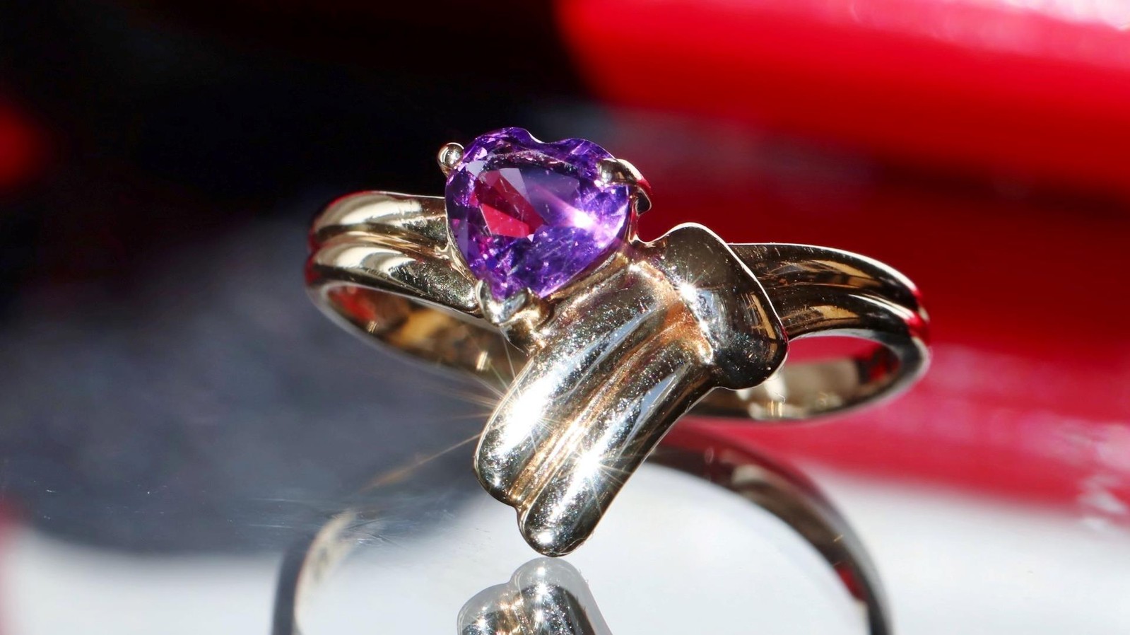 14k yellow gold ring 0.40ct amethyst heart solitaire size 5 vintage 1.95g N2695S