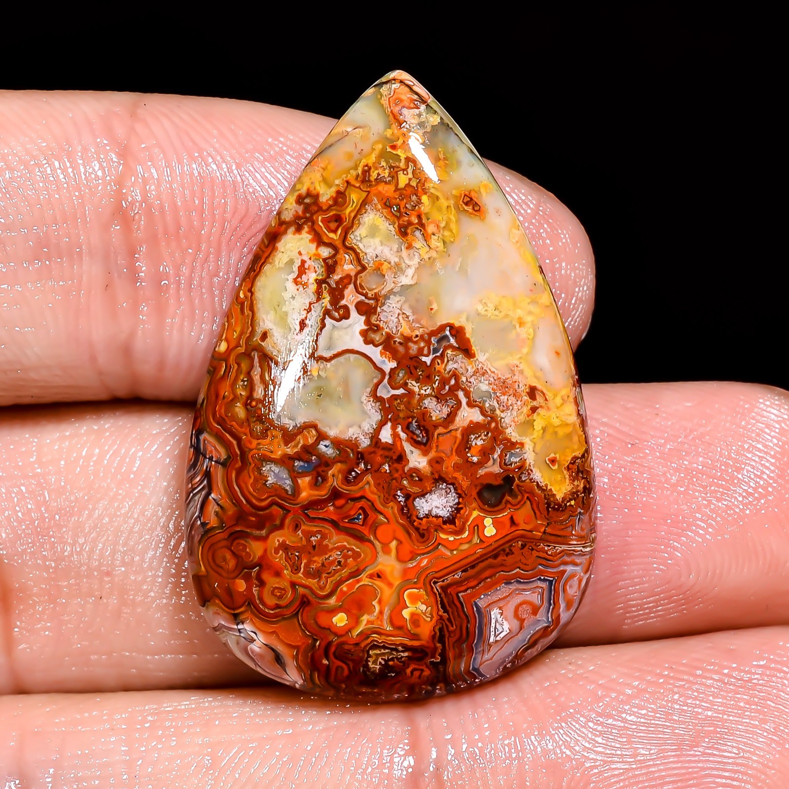 Natural Crazy Lace Agate Pear Shape Cabochon Loose Gemstone 31X21X5 MM 30 Cts.