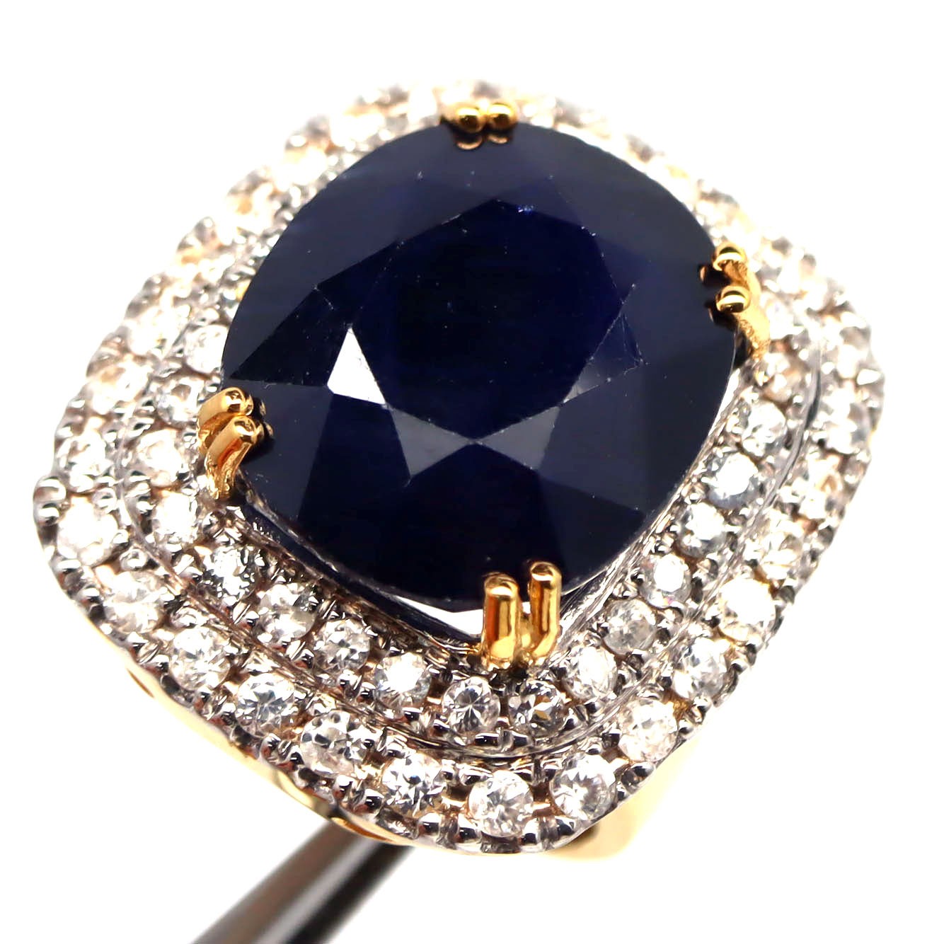 925 Silver 16 x 19 MM. Blue Sapphire & Zircon Birthstone Jewelry Ring Size 8.75