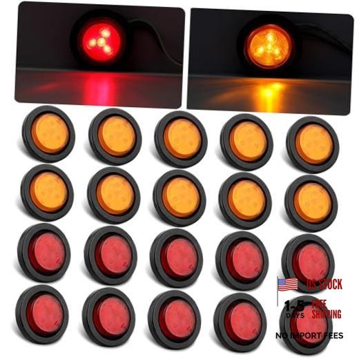 20Pcs 2″ Inch Round Led Marker Clearance Lights 4 LED, 10 Amber + 10 Red | 2
