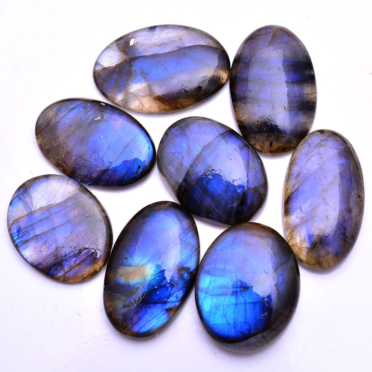 8 Pcs Natural Labradorite Blue Shine 23mm-28mm Magnificent Cabochon Gemstones