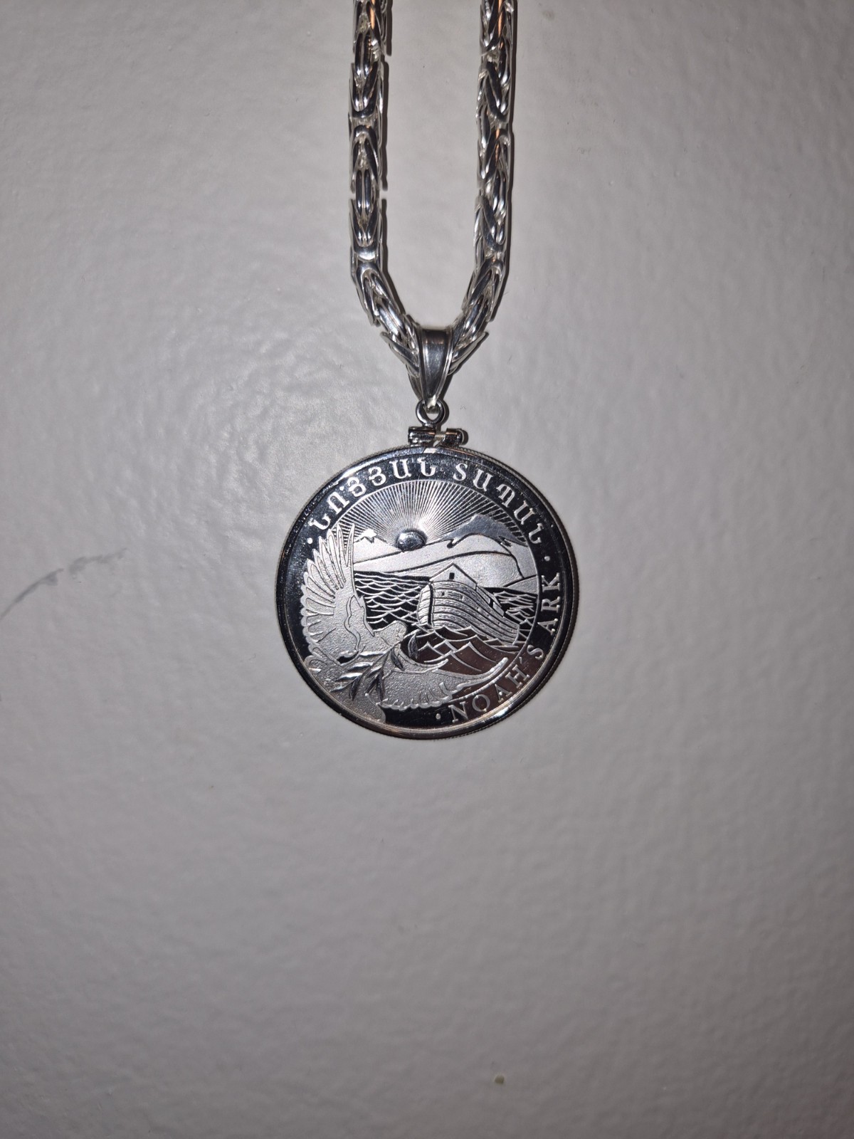 Silver Byzantine 4mm 28 Inch Necklace+ 1 Ounce Pure .999 Armenian Pendant