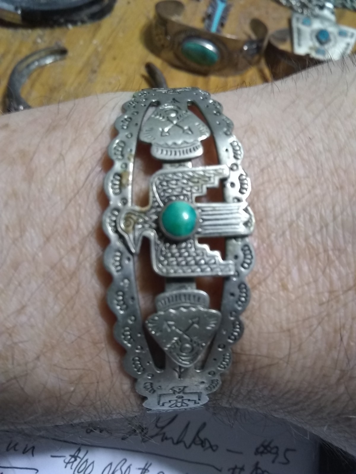 1930s Era Fred Harvey Navajo Nickel Silver Thunderbird Arrowhead Bracelet