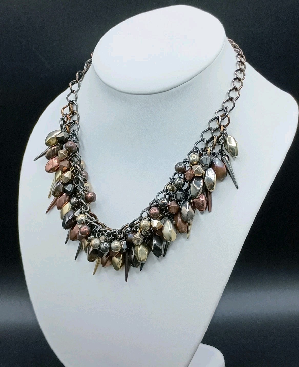 Mod Goth Rocker Punk Style Bib Necklace Arrow Mixed Metal Tone Geometric Beaded