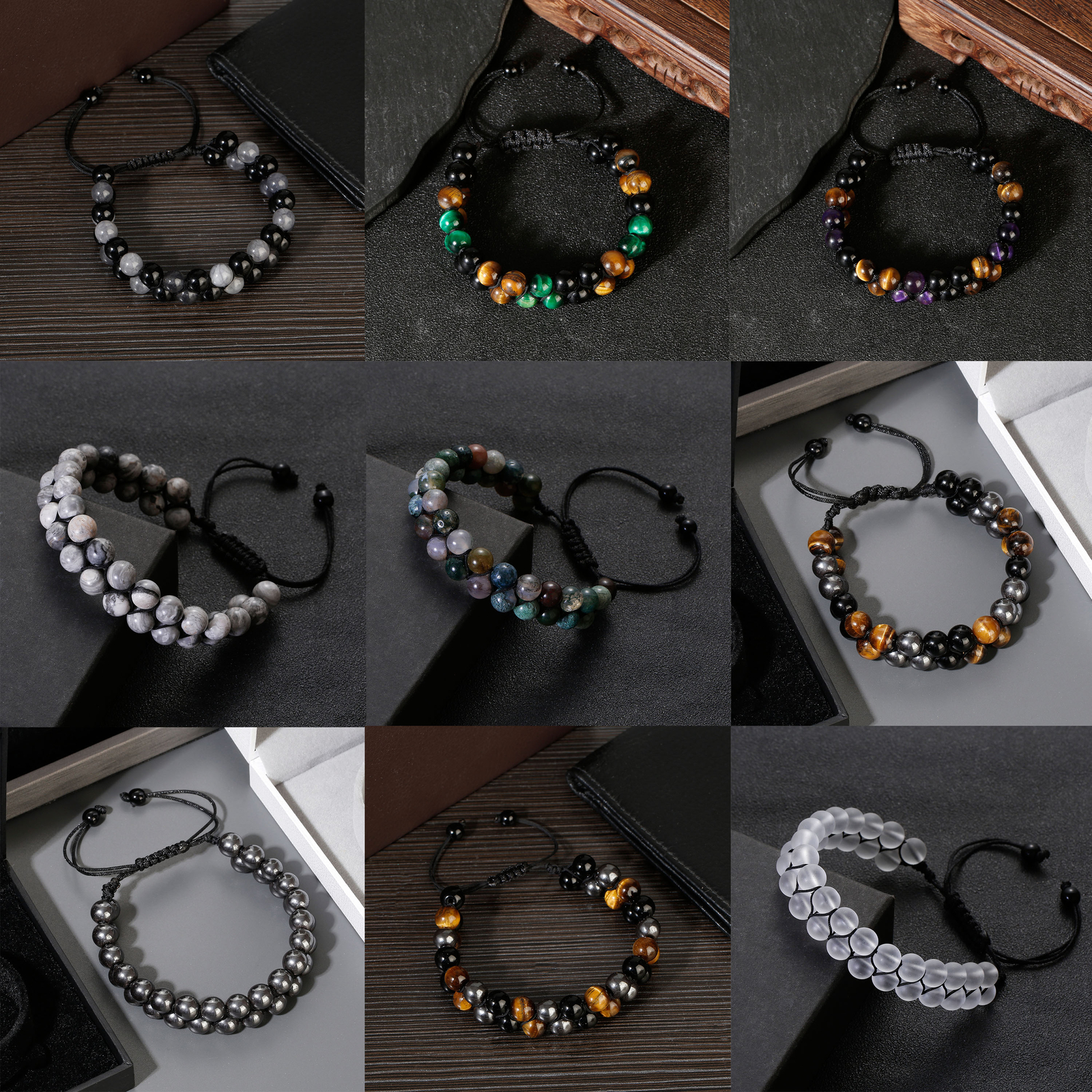 Natural Stone Bead Double Layer Braided Bracelet Bangles Healing Therapy Jewelry