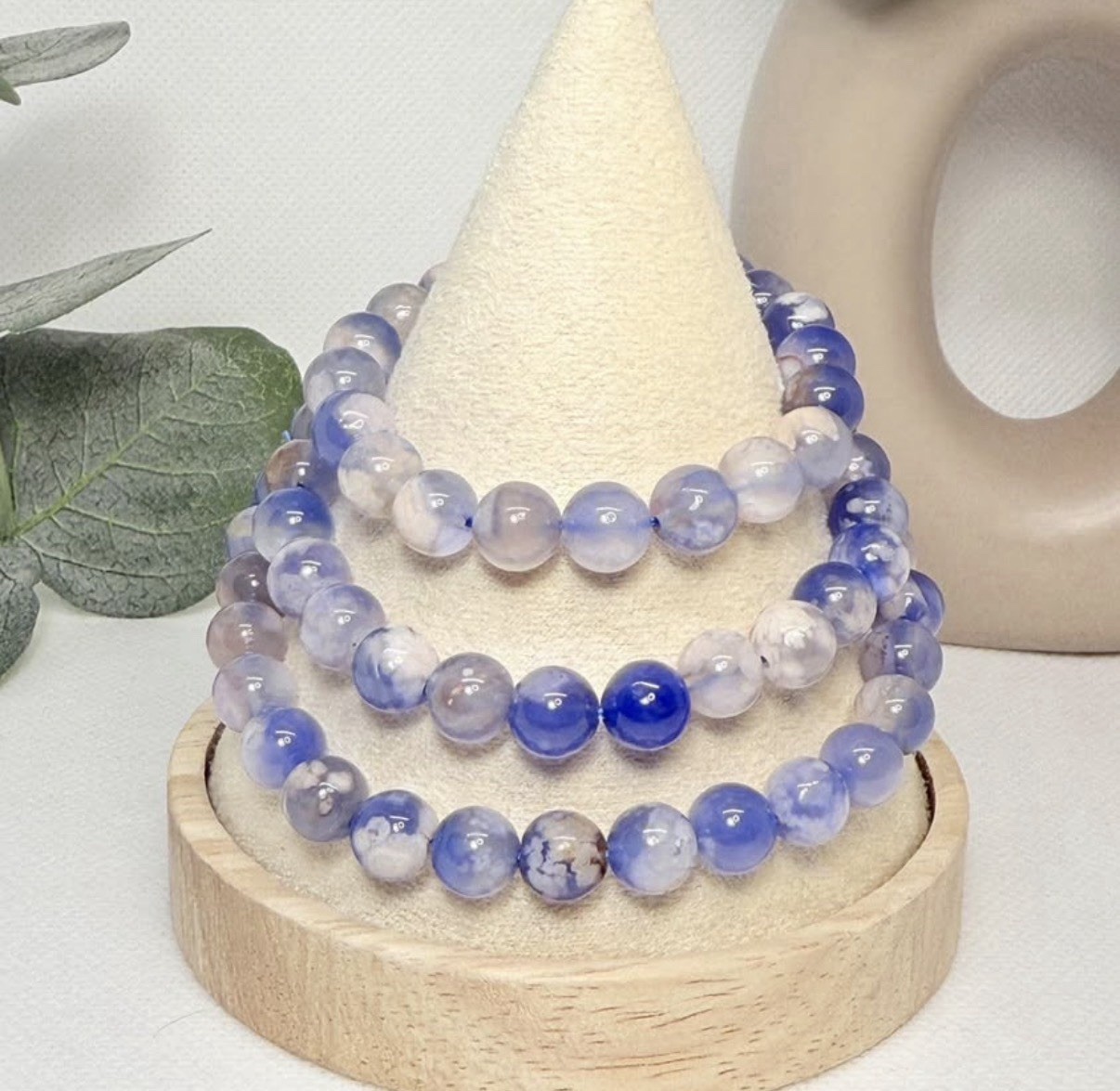 Flower Agate Blue Triple Bracelet 4.3MM