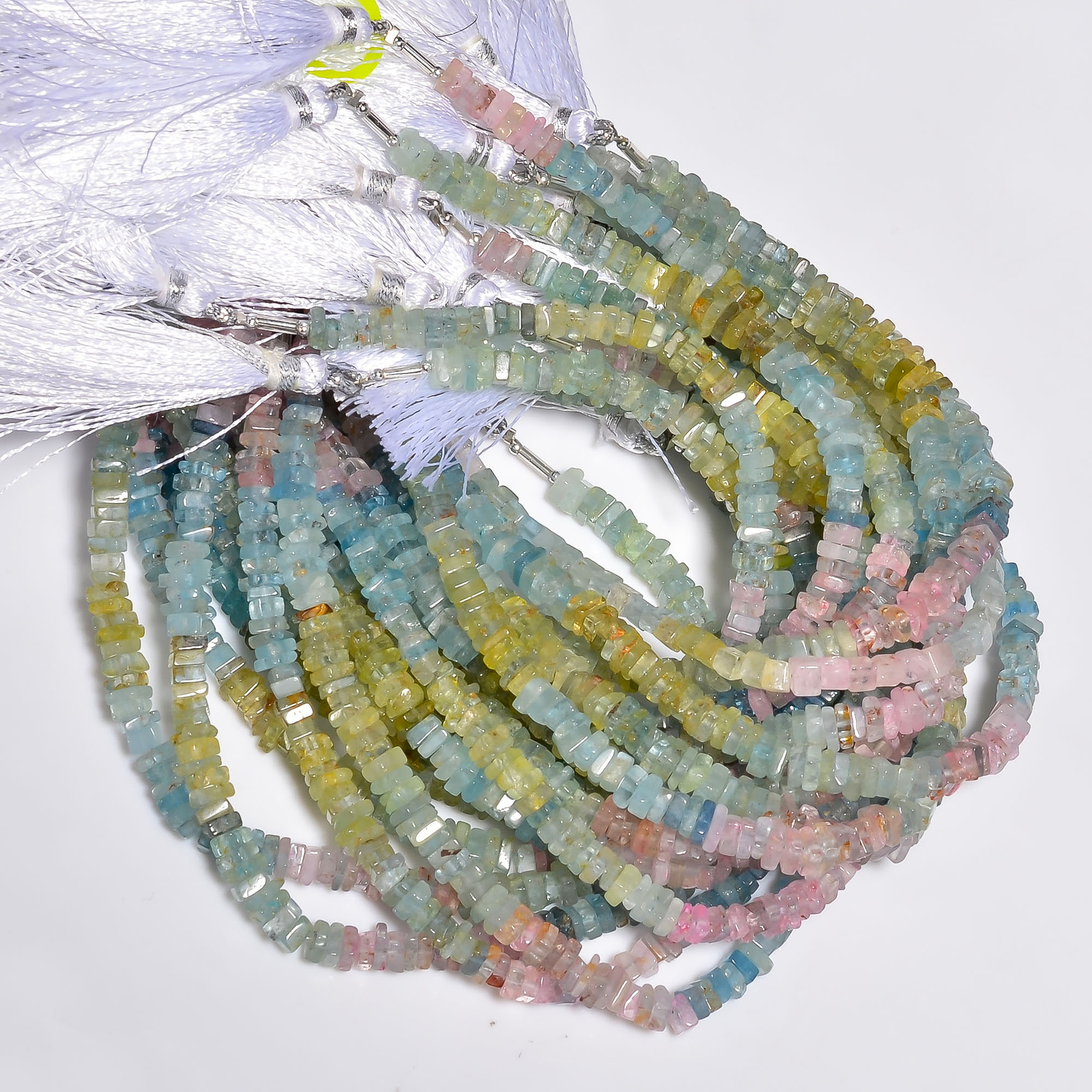 Natural Multi Aquamarine Gemstone Square Smooth Beads 4X4 5X5mm Strand 9″ EB-487