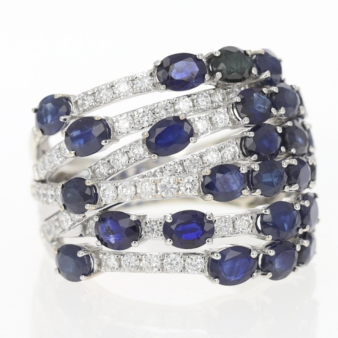 EFFY 5.90ctw Oval Sapphire with Diamond Multi-Row Ring 14k White Gold Size 7.25