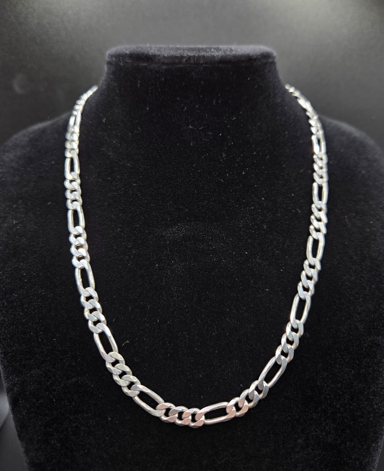 Italy Sterling Silver Figaro Chain Link Necklace 16.5″ In Length