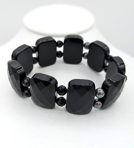 Jay King Black Onyx Stretch Bracelet Faceted Chunky Mine Finds Never Worn