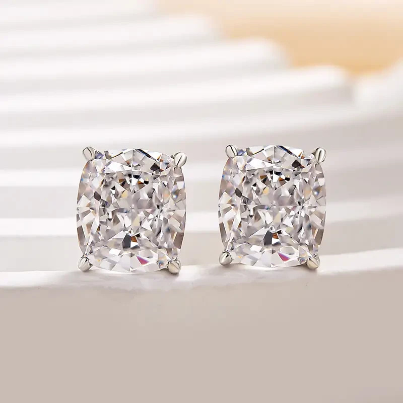 Luxury 6.00Ct Cushion Cut Lab Grown Diamond Stud Earrings Solid 14K White Gold
