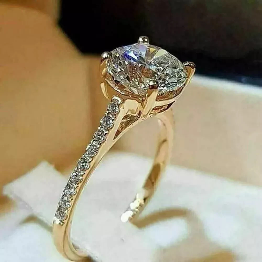 2Ct Round Cut Natural Moissanite Women’s Wedding Ring 14K Yellow Gold Plated
