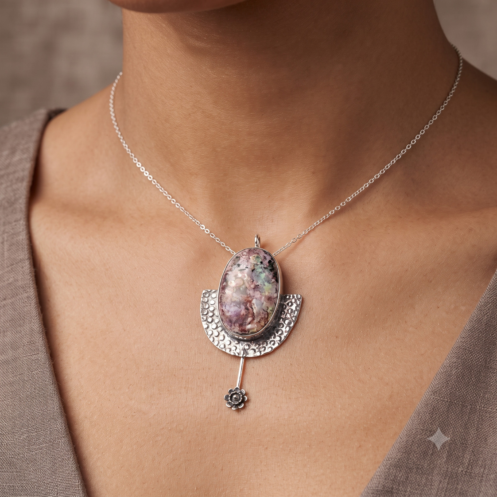 Sterling Silver Natural Black Rutile Quartz Mother Anniversary Pendant Jewelry
