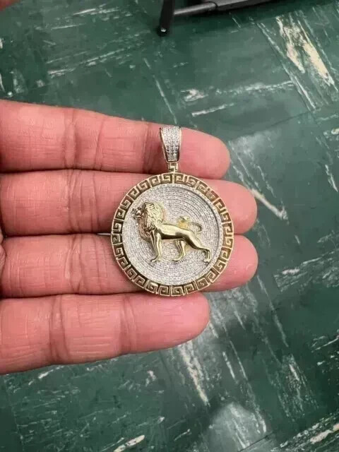 Lion Bravery Men’s Pendant 2Ct Round Lab Created Diamond 14K Yellow Gold Plated
