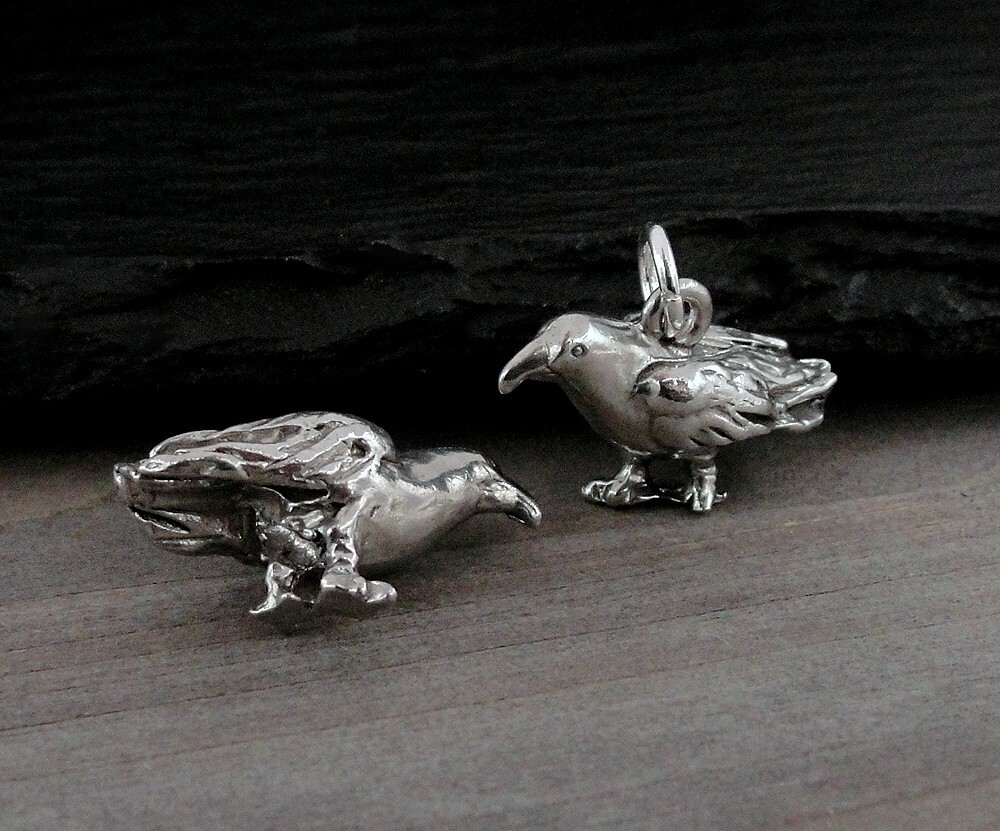 Silver 3D Crow Charm – Raven Charm – Black Bird Charm – Rook Charm -Crow Pendant