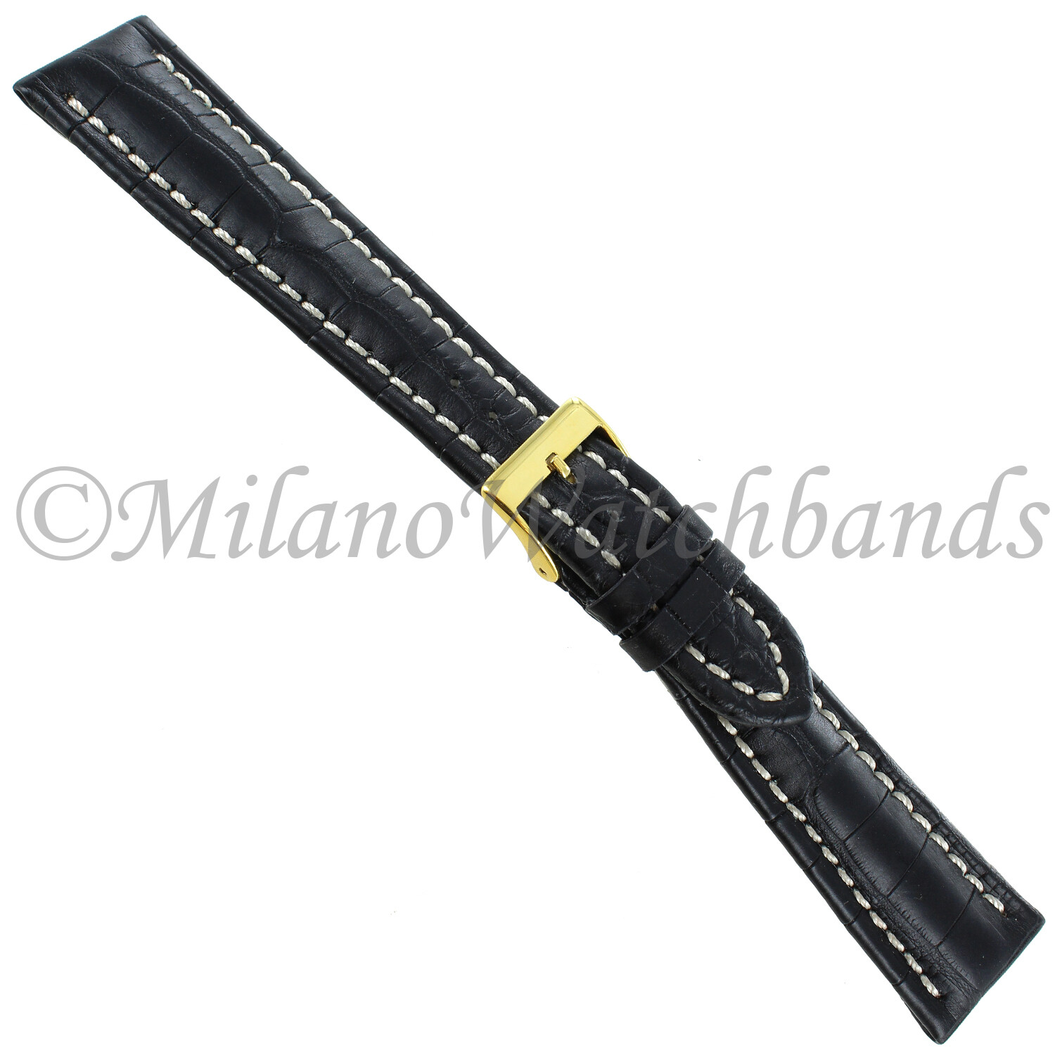 22mm Morellato Matte Black Genuine Alligator Stitched Watch Band LONG 2120