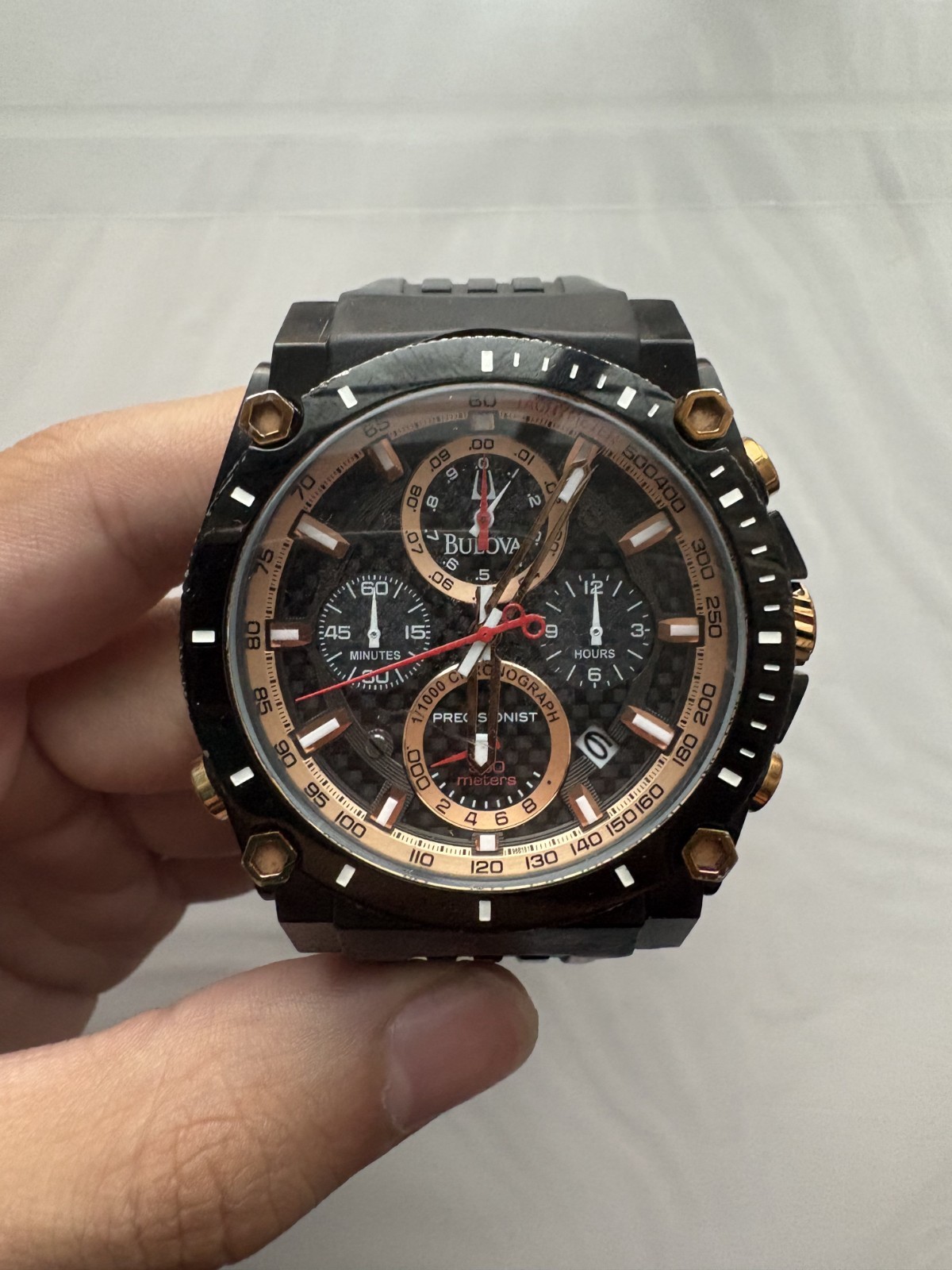 Bulova Precisionist 98B181 C477755 Chronograph Black Gold Carbon Fiber Watch