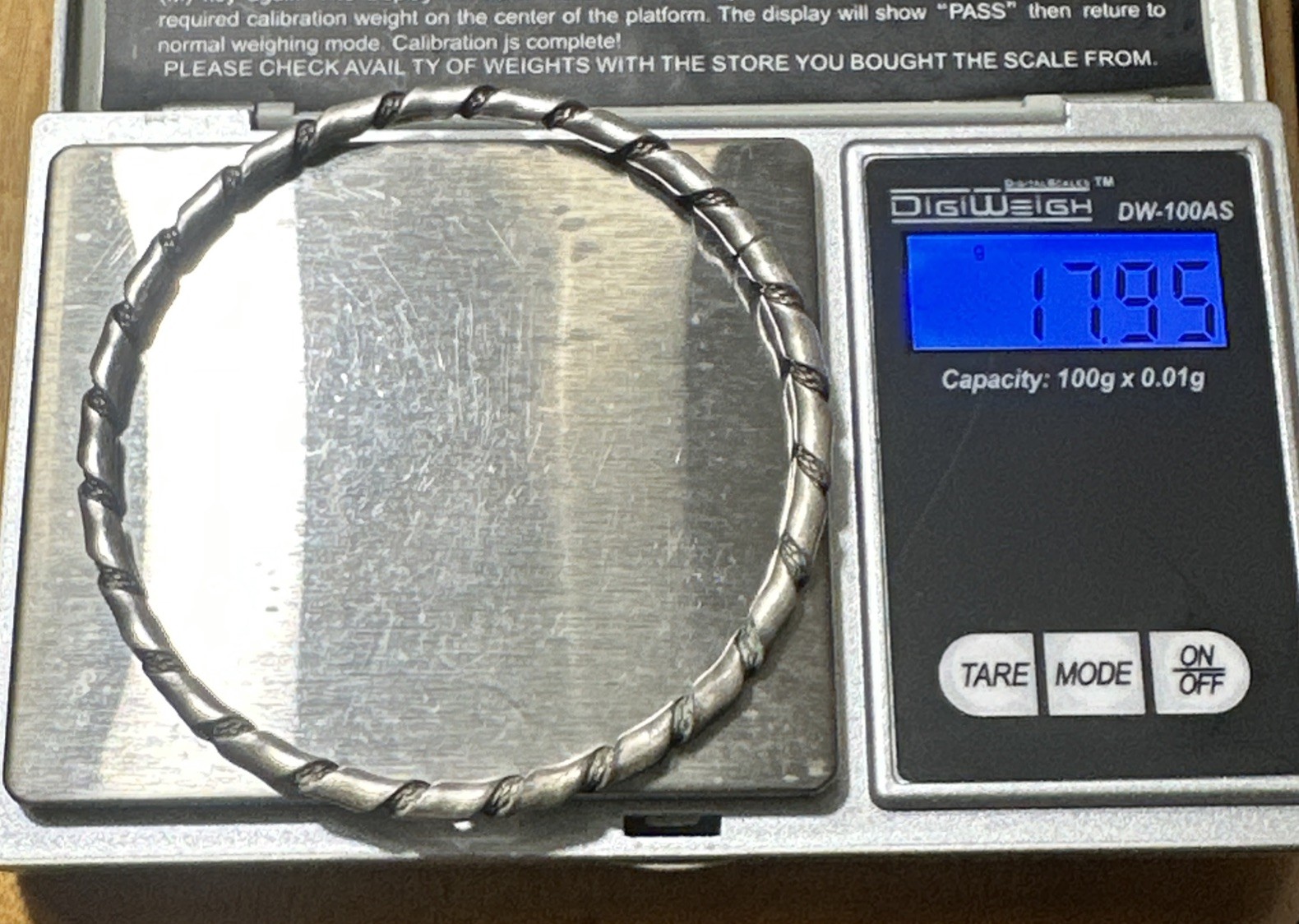 VINTAGE STERLING SILVER 925 TWISTED ROPE 17.95g BANGLE BRACELET 7 3/4″