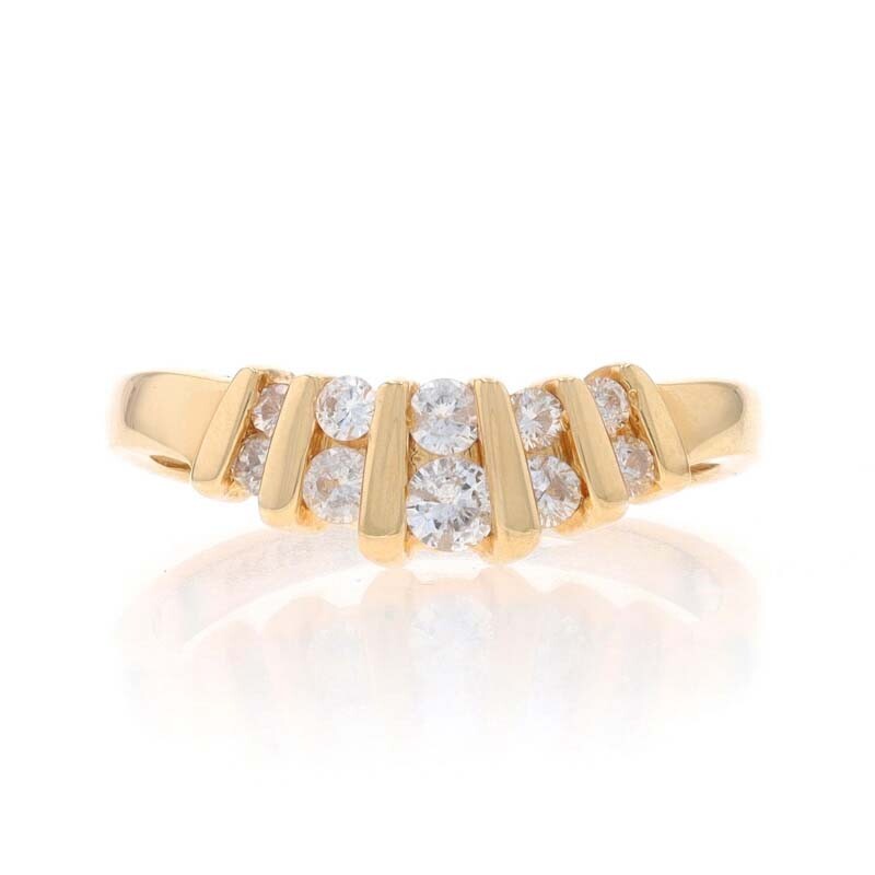 Yellow Gold Diamond Fan Contoured Band – 14k Round Brilliant .24ctw Channel Set