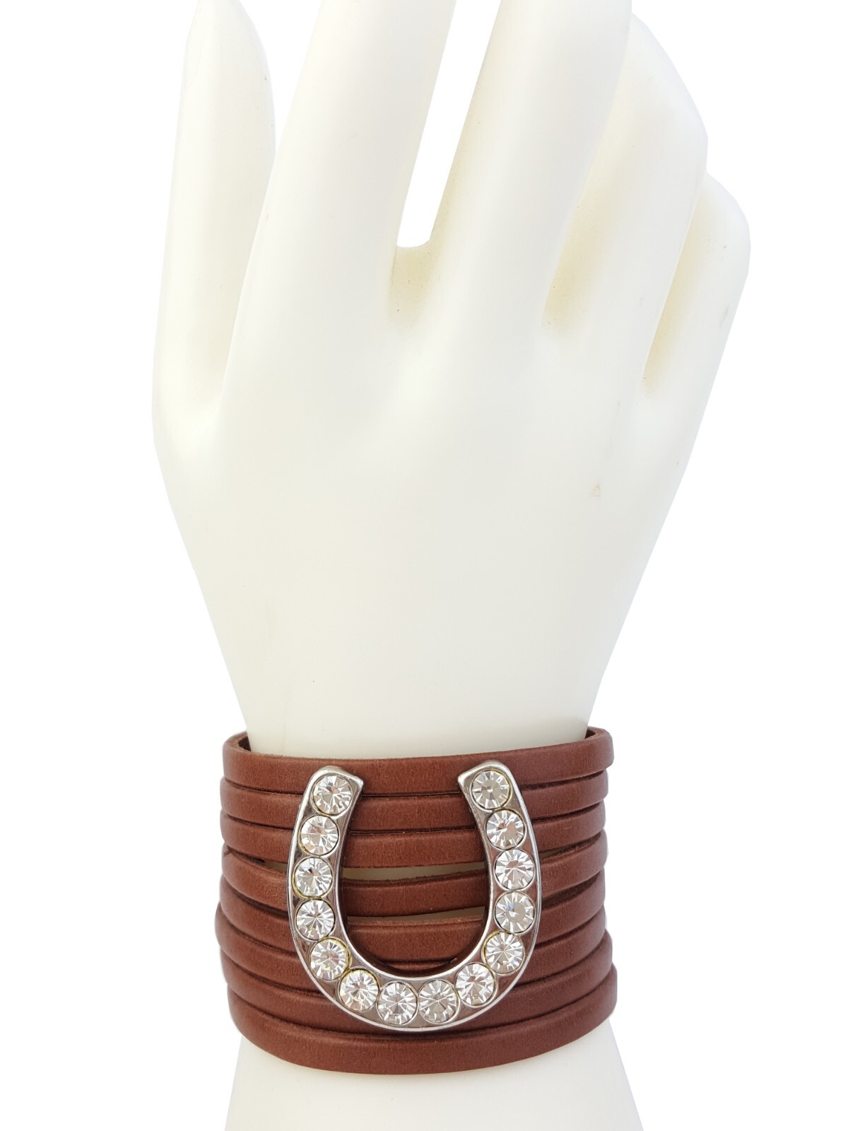 Genuine Leather Cuff w. Crystal Horseshoe Concho
