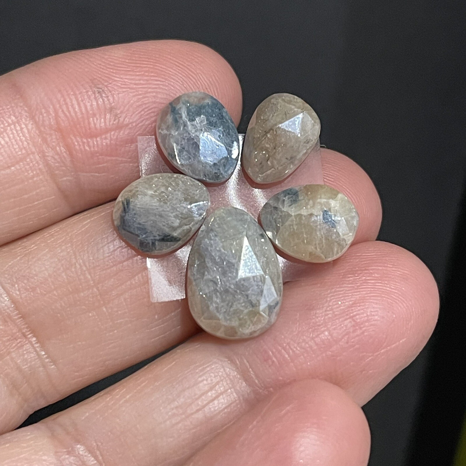 13.2ct 10.6-13.9mm 5pc Lot Silverite Rose Cut Drops Flat Back Cabochons