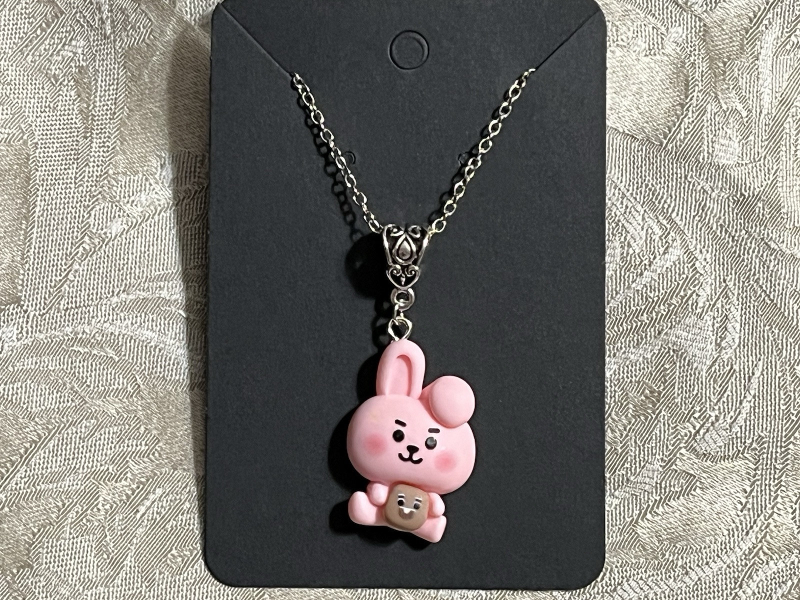 K POP Anime Cartoon Emojis Character Silver Resin Charm Pendant Necklace 18”