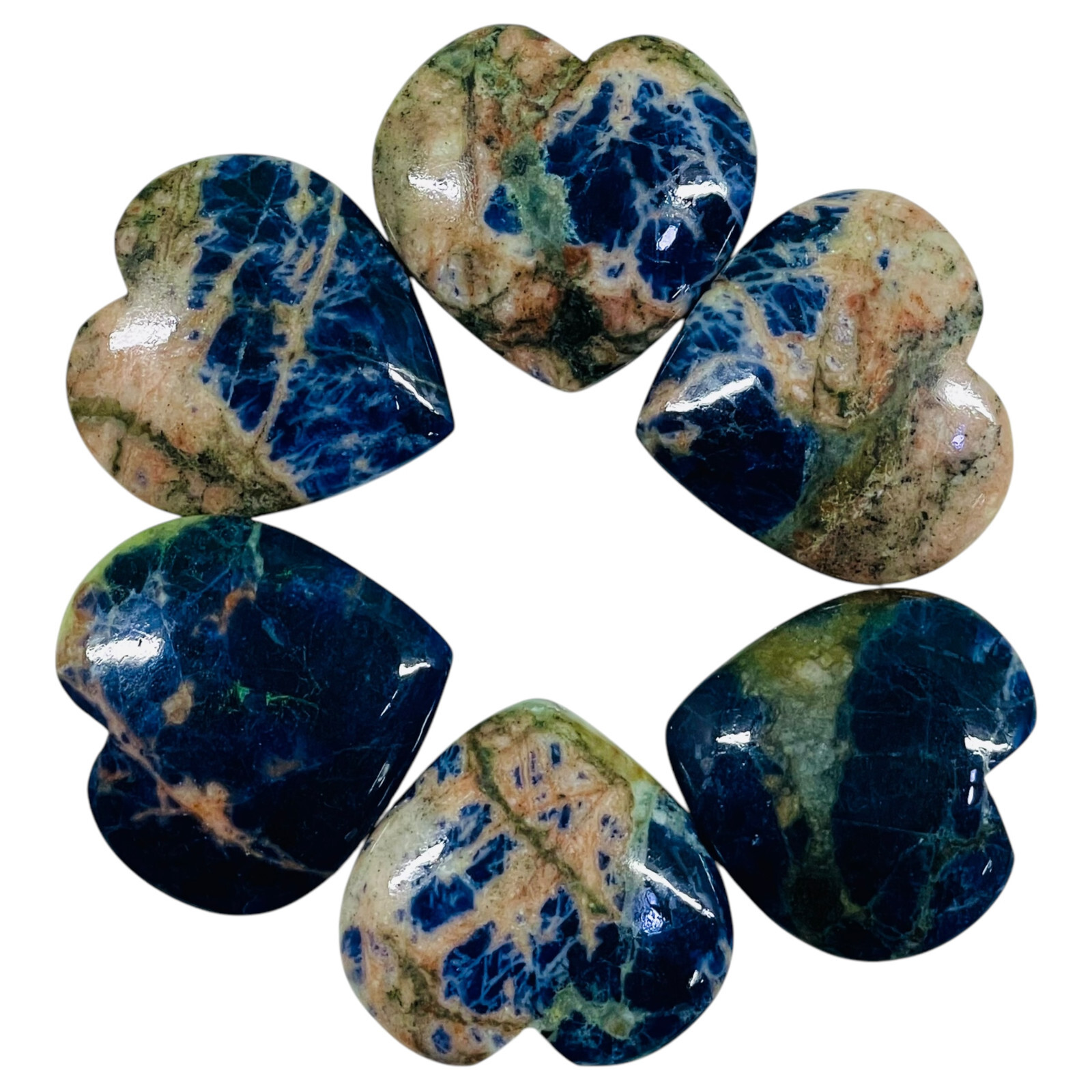 6 Pcs Natural Sodalite 32-34mm Heart Shape Loose Gemstones Wholesale Lot