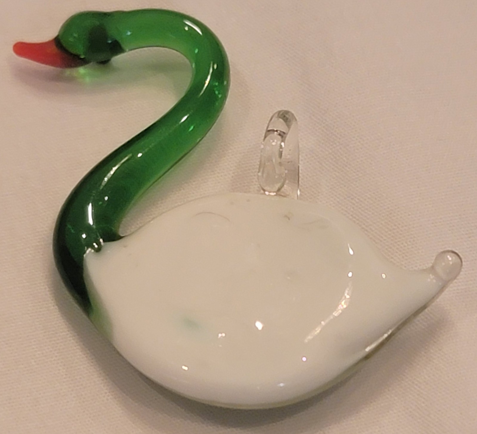 Handcrafted Blowen Green Swan Murano Glass Pendant with Gold Foil Clean Look