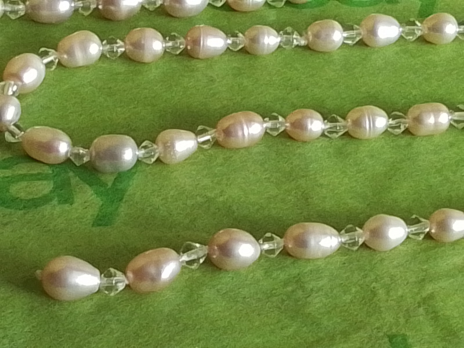 Long Open Ended Bead Necklace, Cultured Pink Baroque Pearls, Clear Crystals, 65″