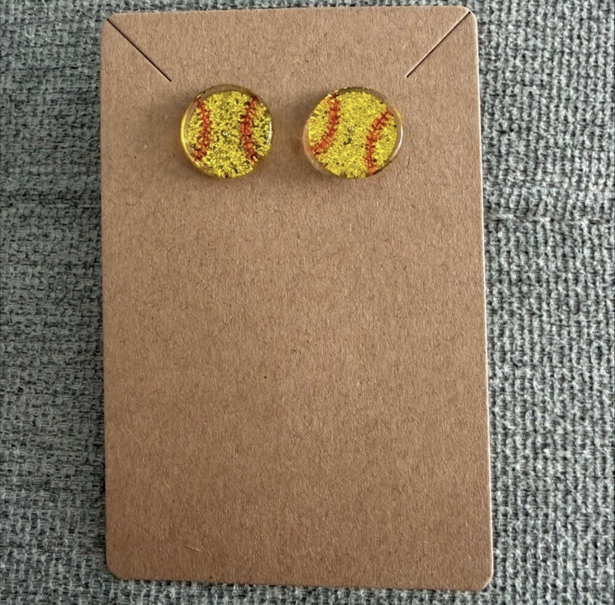 Glitter Softball Resin Stud Earrings Yellow Red Sparkly Sports Jewelry