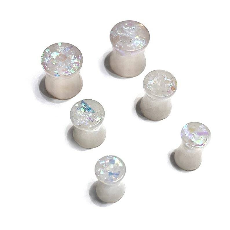 Size (2g, 0g, 00g) 6mm, 8mm, 10mm, Opal, Ear Gauges, Ear Plugs, Double Flare