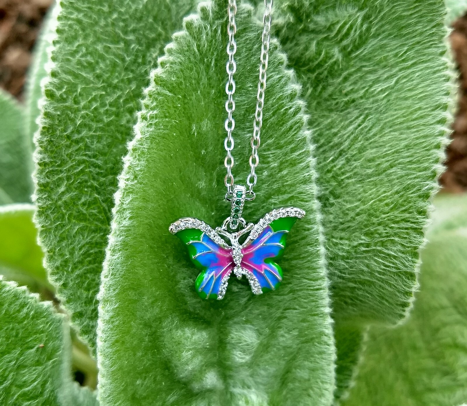 Multicolor Butterfly Necklace Sterling Silver for Women and Girls