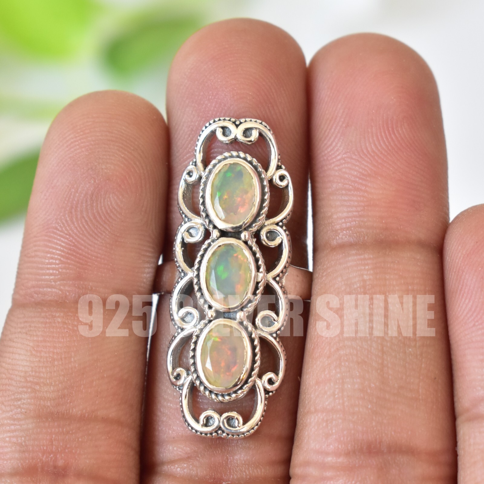 ETHIOPIAN OPAL NATURAL GEMSTONE 925 SOLID STERLING SILVER HANDMADE JEWELRY RING