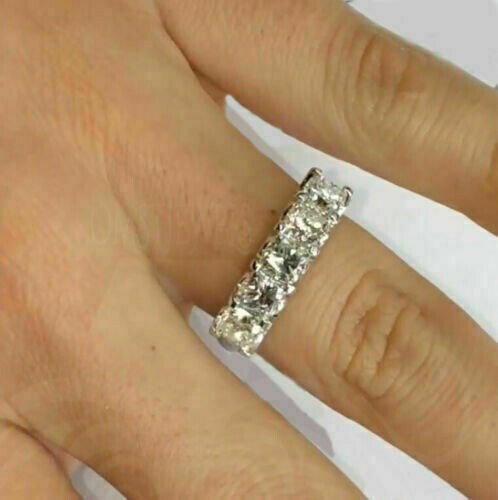 5 Stone 3 Ct Cushion Cut Off White Treated Diamond Band 925 Sterling Silver