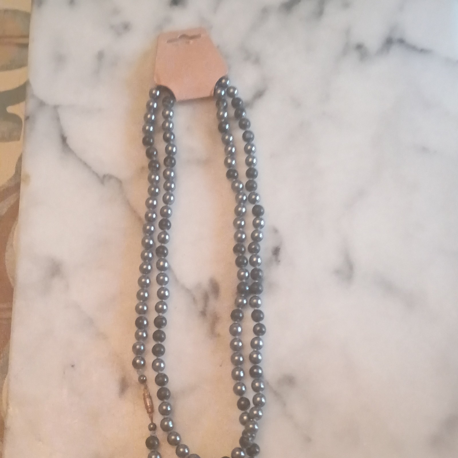 Vintage Natural Hematite Bead Necklace Barrel Closure