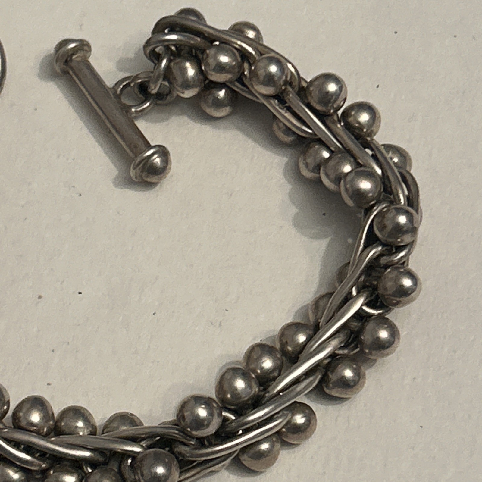 Sterling Silver Bracelet 925 Heavy DNA Bead Ball Chain Link Modernist 74g /8in