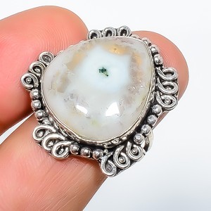 Natural Solar Quartz Eye Drusy Gemstone 925 Silver Plated Ring s.7.5 TR508-818