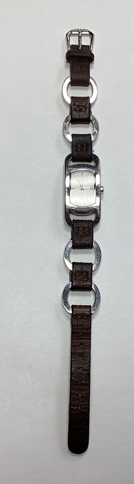 Fossil F2 Silver Tone Watch ES-9516 Brown Leather & SS Band WR 30M New Battery