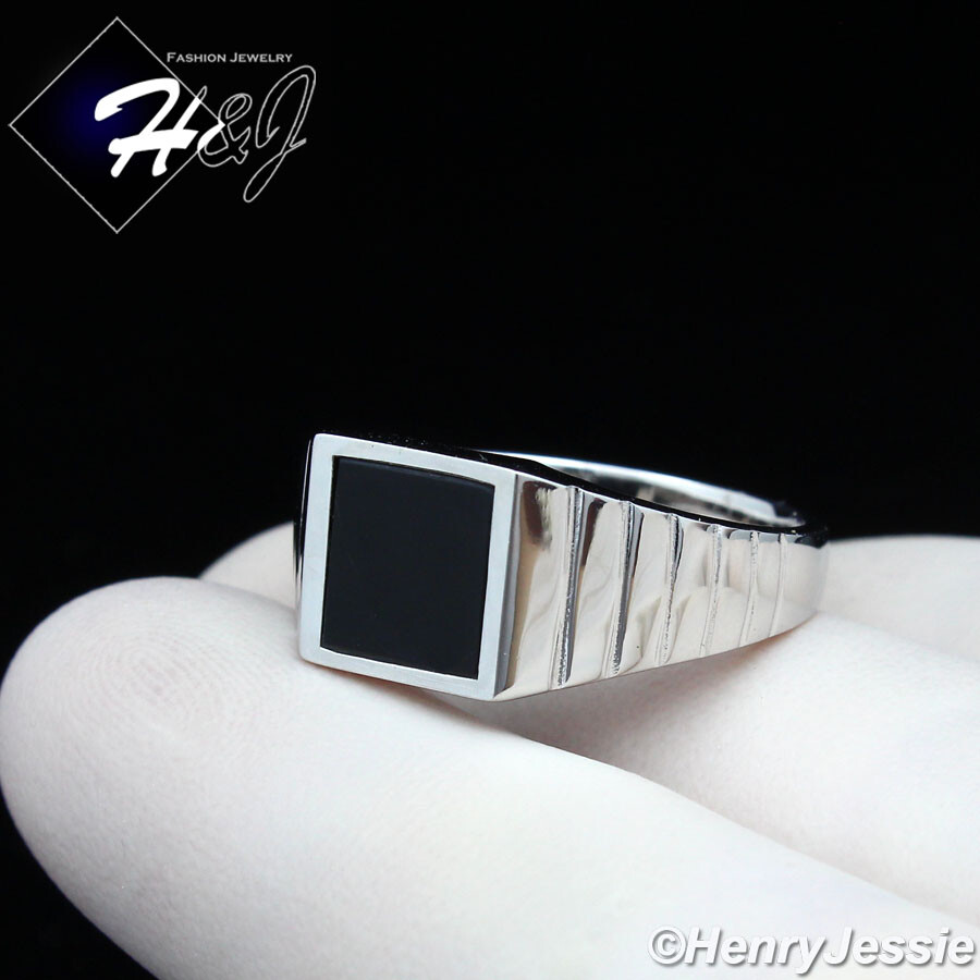 MEN 925 STERLING SILVER SQUARE BLACK ONYX PLAIN SILVER RING*SR183