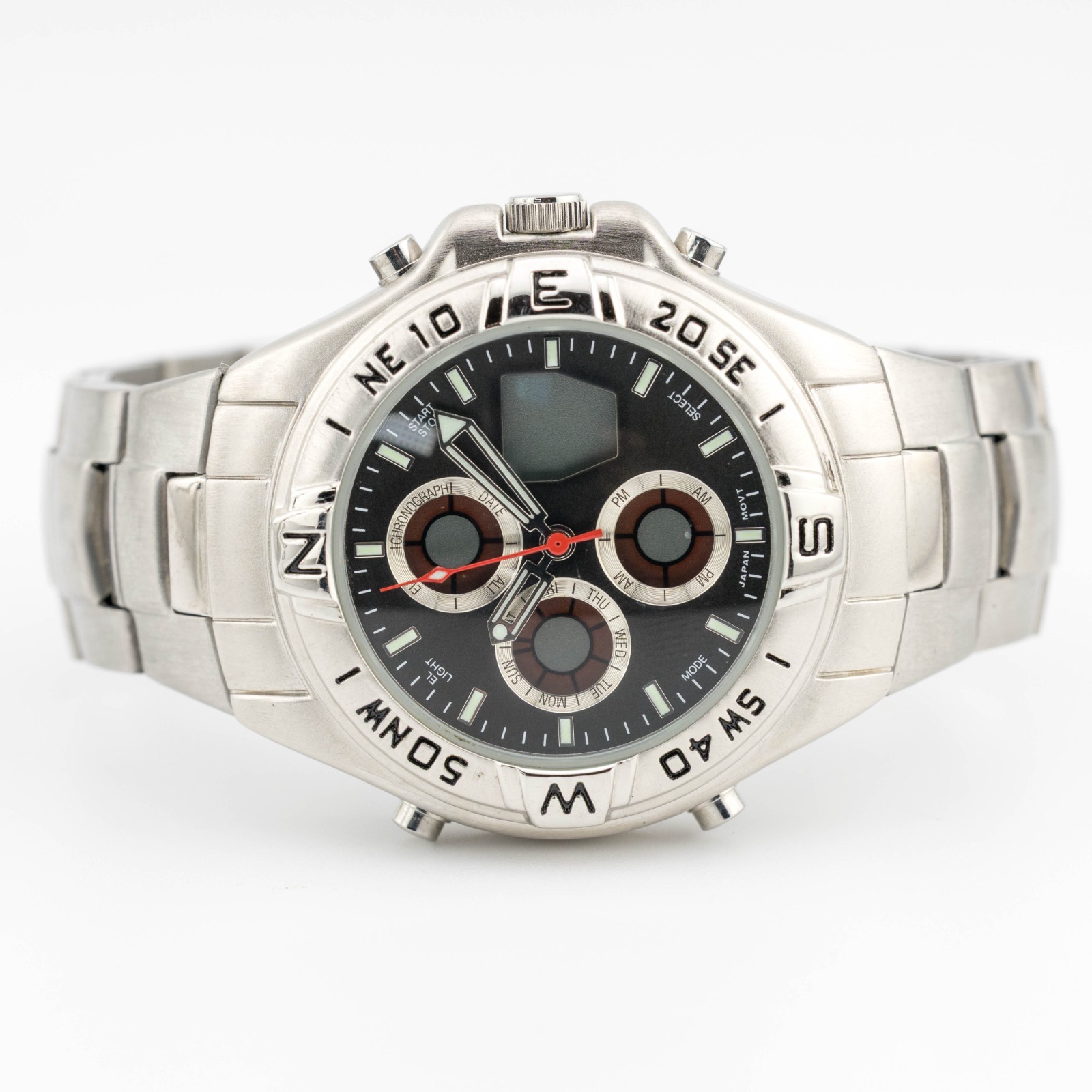 Compass Bezel Quartz Analog Digital Men’s Watch Sz. 6 3/4″ New Battery