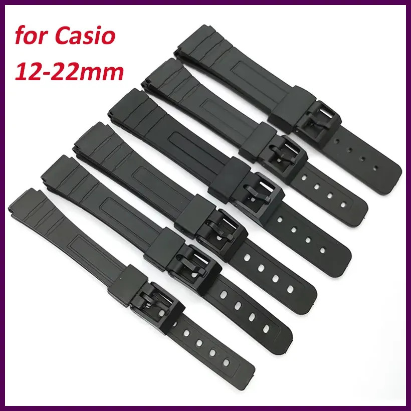 12/14/16/18/20/22mm Resin Silicone Strap Universal Black Watch Band for Casio