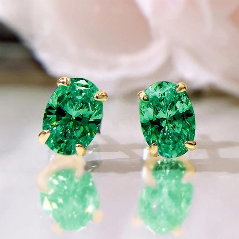 Huitan Simple Stud Earrings with Oval CZ for Lady Daily Wear Ear Accessories